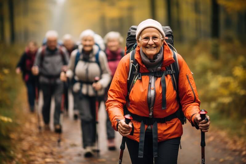 Kobieta idąca z kijkami nordic walking